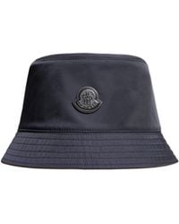 Moncler - Moncler Leather Logo Gabardine Bucket Hat - Lyst