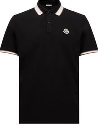 Moncler - Striped Collar Cotton Piquet Polo Shirt - Lyst