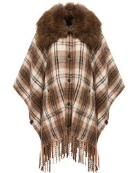 Moncler - Moncler Shearling Collar Mohair, Alpaca & Wool Blend Cape - Lyst