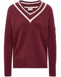 Moncler - Jersey Acolchado Con Cuello De Pico De Mezcla De Algodón Y Lana, Mujer, Talla - Lyst