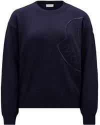 Moncler - Bestickter pullover aus wolle mit logo - Lyst
