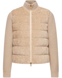Moncler - Cardigan Zippé En Laine Et Teddy Matelassé - Lyst