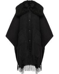 Moncler - Moncler Shearling Collar Mohair, Alpaca & Wool Blend Cape - Lyst