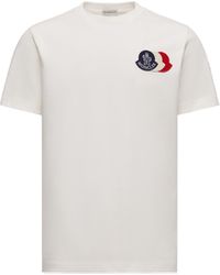 Moncler - T-Shirt En Coton À Logo Tricolore Brodé - Lyst