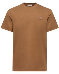 Moncler - Moncler Double Leather Logo Cotton T-Shirt - Lyst