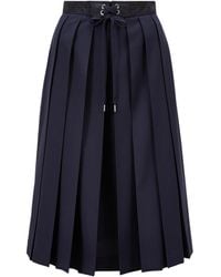 Moncler - Wool Blend Pleated Midi Skirt - Lyst