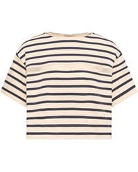 Moncler - Moncler Macramé-Trimmed Striped Cotton T-Shirt - Lyst