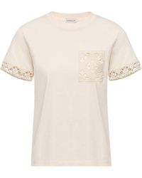 Moncler - Moncler Camiseta De Algodón Con Ribete De Macramé, Mujer, Talla - Lyst