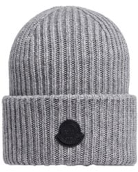 Moncler - Moncler Leather Logo Cashmere Beanie - Lyst