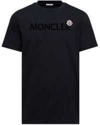 Moncler - T-shirt bleu marine à logo floqué - Lyst