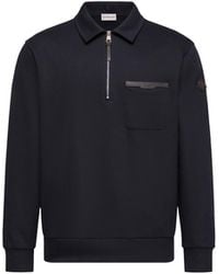 Moncler - Moncler Sudadera De Mezcla De Algodón Con Media Cremallera Y Logotipo De Piel, Hombre, Talla - Lyst