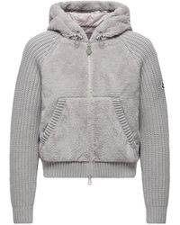 Moncler - Cárdigan Con Capucha Y Cremallera Acolchado De Lana Y Efecto Peluche, Mujer, Talla - Lyst