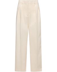 Moncler - Moncler Cotton Gabardine Wide-Leg Tailored Trousers - Lyst