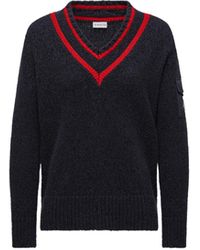 Moncler - Jersey Acolchado Con Cuello De Pico De Mezcla De Algodón Y Lana, Mujer, Talla - Lyst