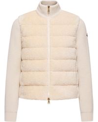 Moncler - Cardigan Zippé En Laine Et Teddy Matelassé - Lyst