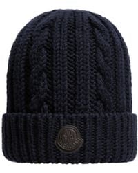 Moncler - Moncler Leather Logo Wool Beanie - Lyst