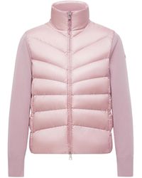 Moncler - Cardigan De Lana Virgen Con Paneles De Plumas - Lyst