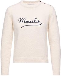 Moncler - Moncler Pull En Coton Mélangé À Logo Brodé, Femme, Taille - Lyst