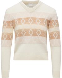 Moncler - Jersey De Lana Con Cuello De Pico Y Motivo De Rombos, Mujer, Talla - Lyst