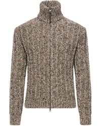 Moncler - Moncler Wool Blend Bouclé Zip-Up Cardigan - Lyst