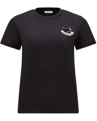 Moncler - T-shirt mit tennis-logoaufnäher - Lyst
