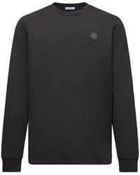 Moncler - Moncler Leather Logo Long Sleeve Cotton T-Shirt - Lyst