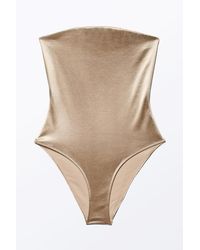 Monki - Gewagter Bandeau-Badeanzug In Metallic - Lyst