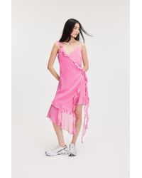 Monki - Asymmetric Ruffled Wrap Dress - Lyst