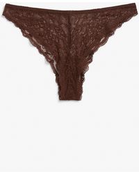 Monki - Dark Brown High-cut Lace Briefs - Lyst
