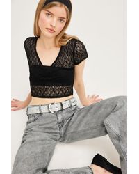 Monki - Cropped Fitted Lace Top - Lyst