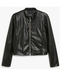 Monki - Black Faux Leather Jacket With Round Collar - Lyst