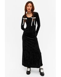 Monki - Long Sleeved Velvet Maxi Dress - Lyst