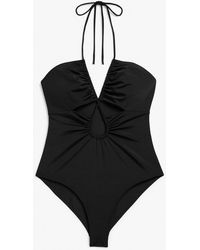 Monki - Black Cut Out Halter Swimsuit - Lyst