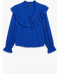 Monki - Royal Blue Blouse With Oversized Collar - Lyst