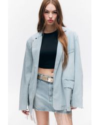 Monki - Frayed Oversized Denim Blazer - Lyst