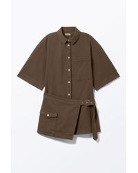 Monki - Asymmetrisches Minikleid Aus Twill Mit Gürtel - Lyst