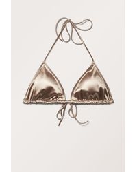 Monki - Strappy Metallic Triangle Bikini Top - Lyst