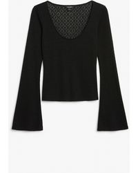 Monki - Fine Knit Top With Bell Sleeves - Lyst