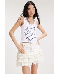 Monki - Frilled Mini Denim Skirt - Lyst