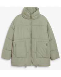 Monki High Neck Puffer Coat - Green
