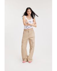 Monki - Cargo Trousers Low Waist Loose Fit Cotton Beige - Lyst