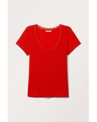 Monki - Fitted Short Sleeve Pointelle Top - Lyst