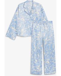 Tekla Baumwolle Pyjama-hemd Aus Gestreifter Biobaumwollpopeline in Blau Damen Bekleidung Nachtwäsche Schlafanzüge 