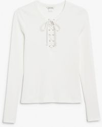 Monki - White Long Sleeve Top With Lace Tie Front - Lyst