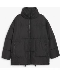 Monki High Neck Puffer Coat - Grey
