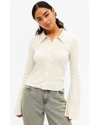 Monki - Ribbed Shirt With Bell Sleeves - Lyst