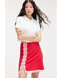 Monki - Lace Trim Mini Skirt - Lyst