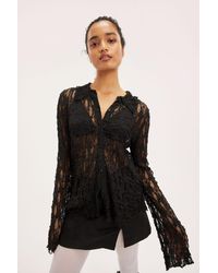 Monki - Long Sleeved Structured Lace Shirt - Lyst