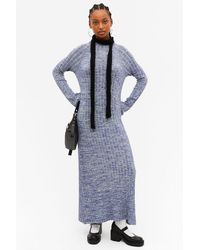 Monki - Long Sleeved Rib Knit Maxi Dress - Lyst