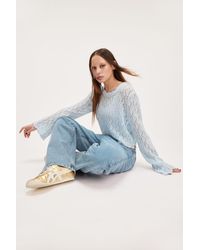 Monki - Long Sleeve Lace Knit Sweater - Lyst